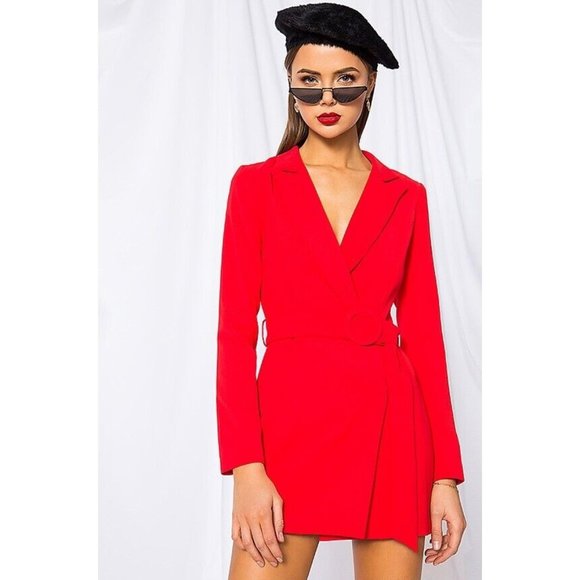 superdown Dresses & Skirts - superdown Joan Belted Blazer Dress Red Mini